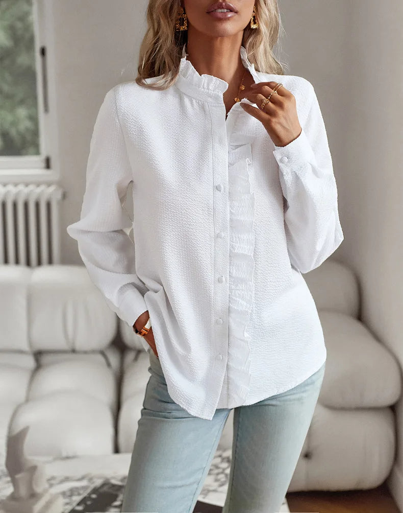 Bridgette - Elegante camicia con volant a righe per donne 0