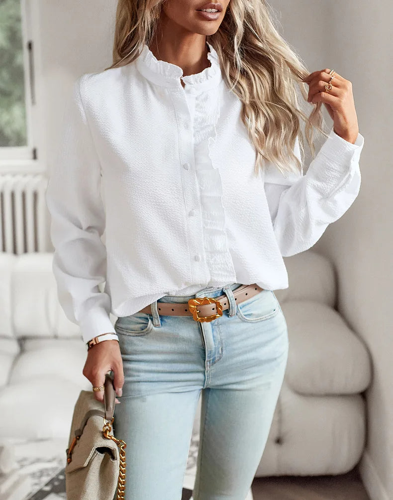 Bridgette - Elegante camicia con volant a righe per donne 1