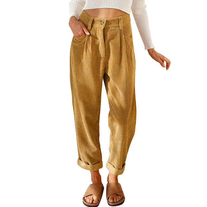 Chelsie - Pantaloni casual a vita alta in velluto a coste per donne 0