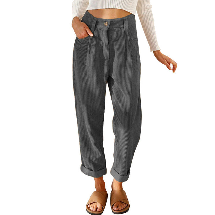 Chelsie - Pantaloni casual a vita alta in velluto a coste per donne 1