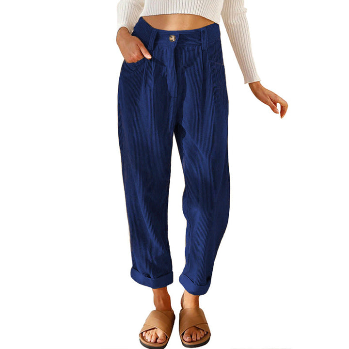 Chelsie - Pantaloni casual a vita alta in velluto a coste per donne 2