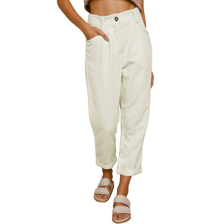 Chelsie - Pantaloni casual a vita alta in velluto a coste per donne 3