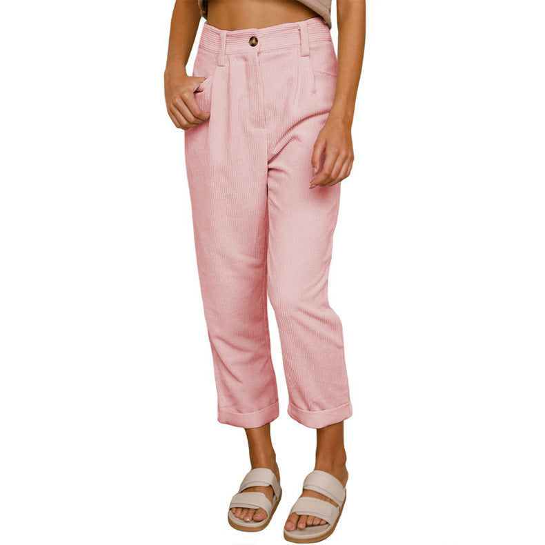 Chelsie - Pantaloni casual a vita alta in velluto a coste per donne 4