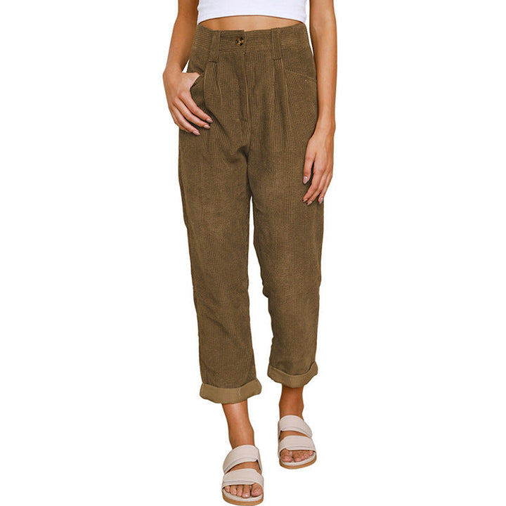 Chelsie - Pantaloni casual a vita alta in velluto a coste per donne 5