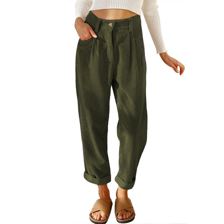 Chelsie - Pantaloni casual a vita alta in velluto a coste per donne 6