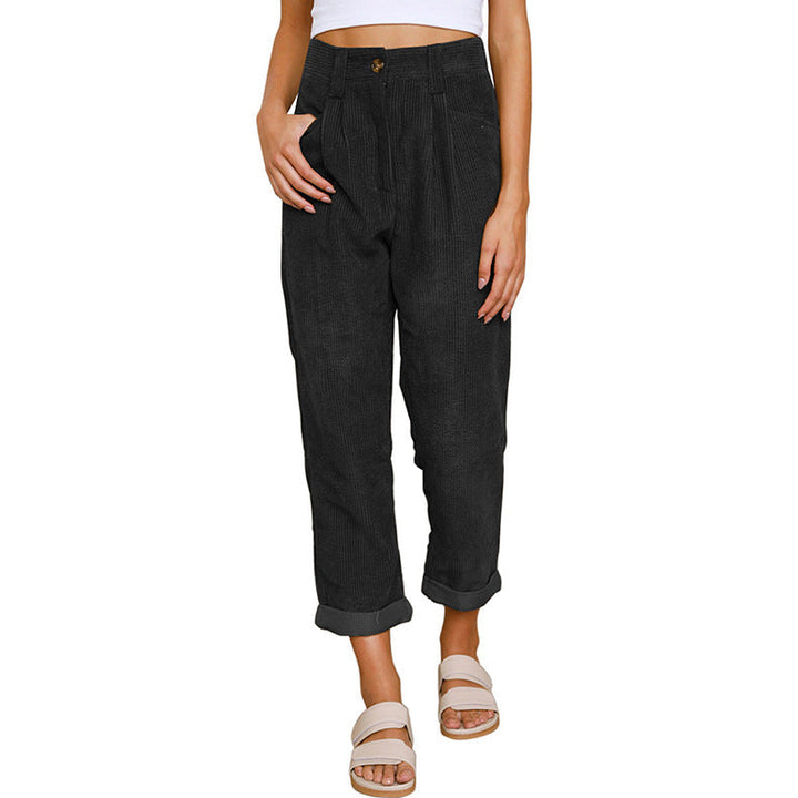 Chelsie - Pantaloni casual a vita alta in velluto a coste per donne 7