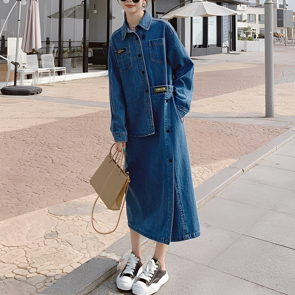 Christabel - Abito di jeans retro lungo con tasche per donne 1