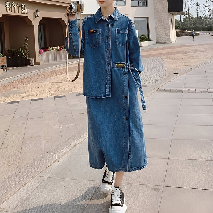 Christabel - Abito di jeans retro lungo con tasche per donne 2