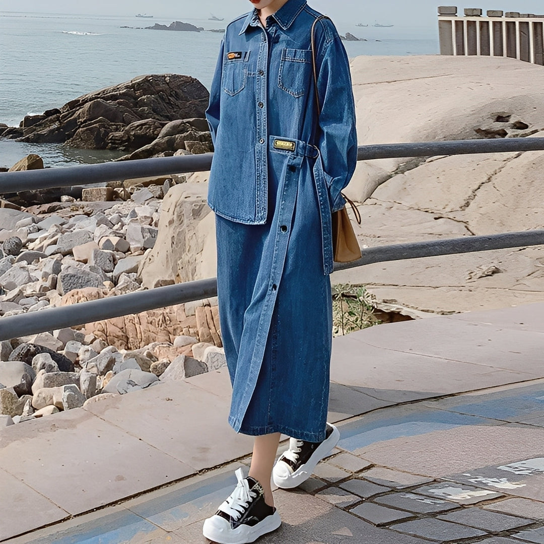 Christabel - Abito di jeans retro lungo con tasche per donne 3