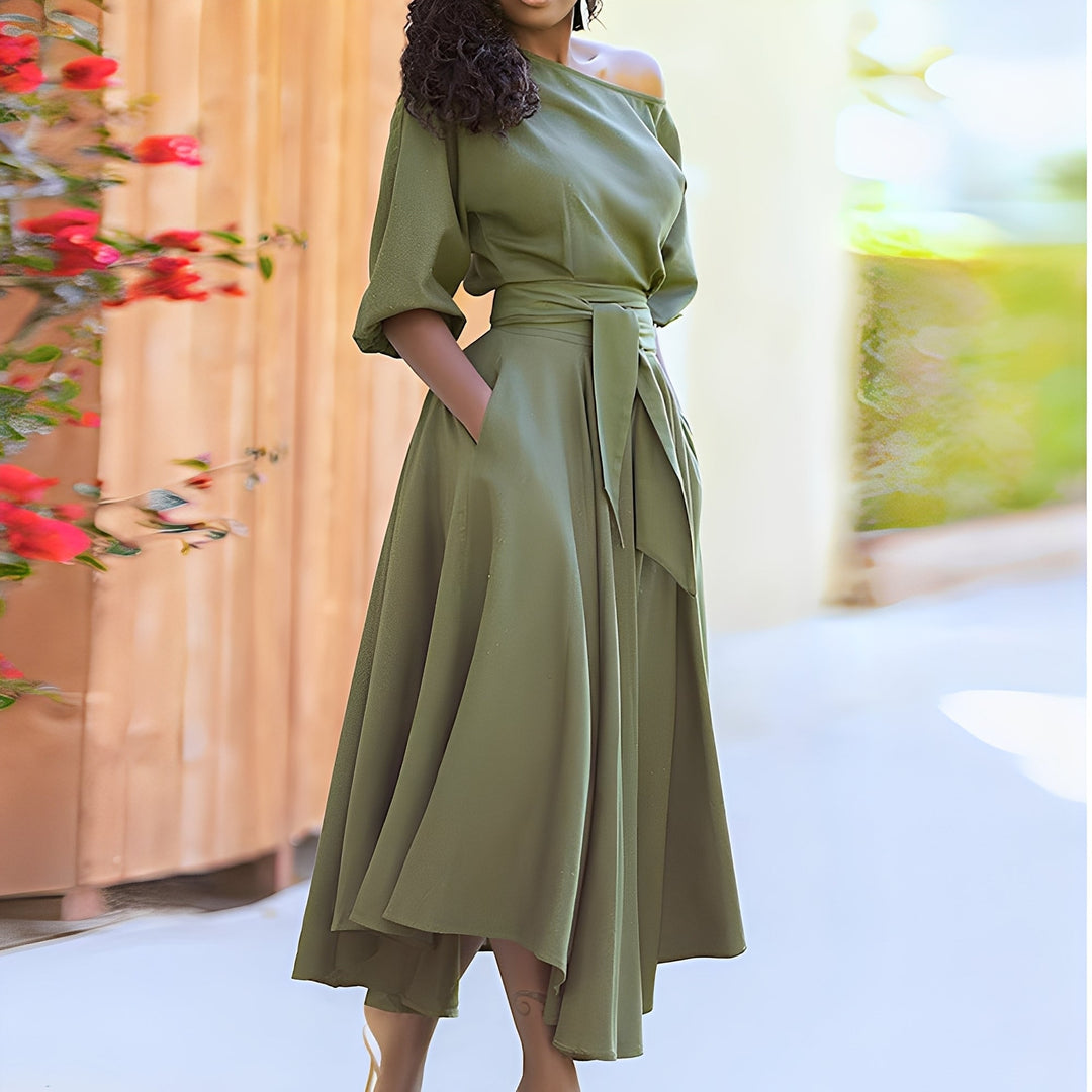 Dahlia - Elegante abito senza spalline con cintura per donne 0