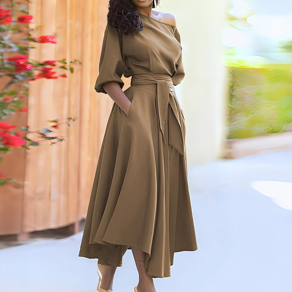 Dahlia - Elegante abito senza spalline con cintura per donne 1