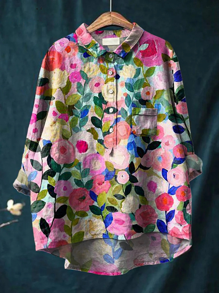 Delia | Camicia casual da donna con stampa floreale primaverile colorata 0