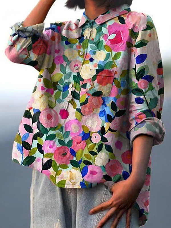 Delia | Camicia casual da donna con stampa floreale primaverile colorata 1