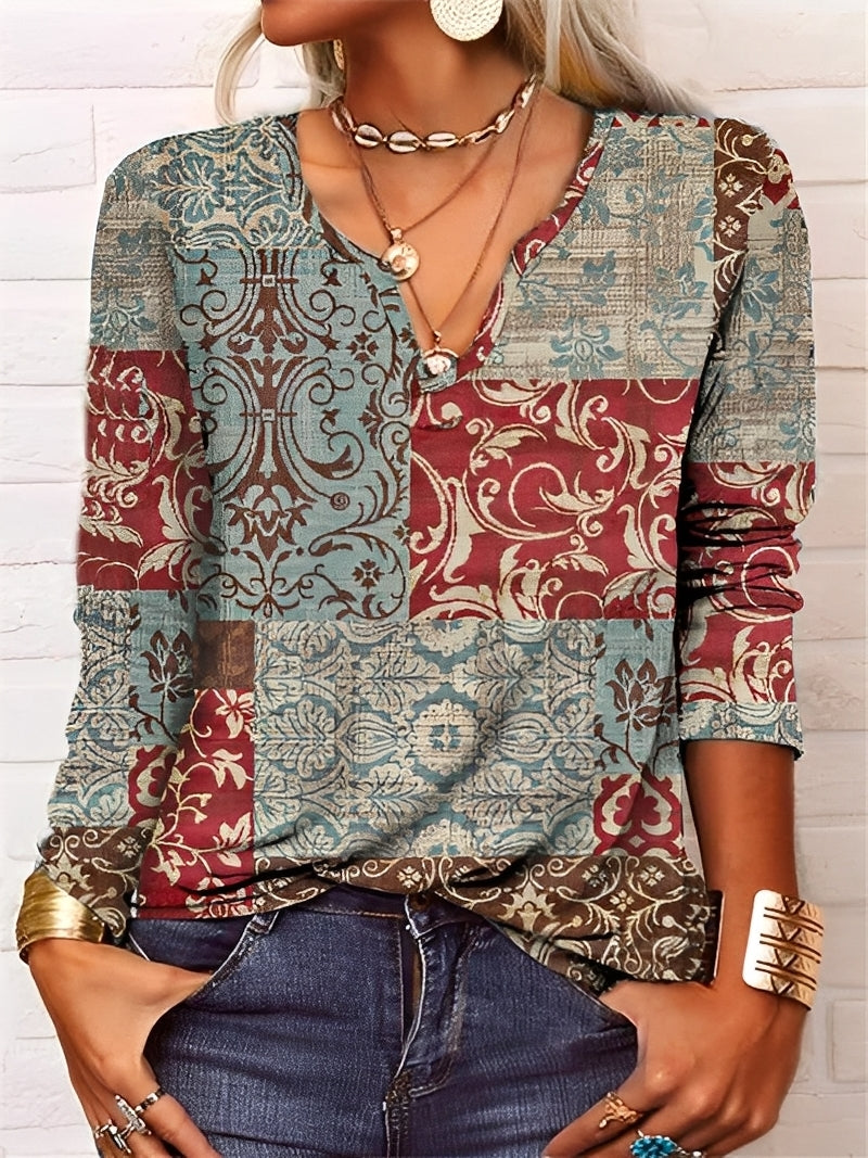 Denise - Blusa boho con scollo a V e bottoni per donne 1