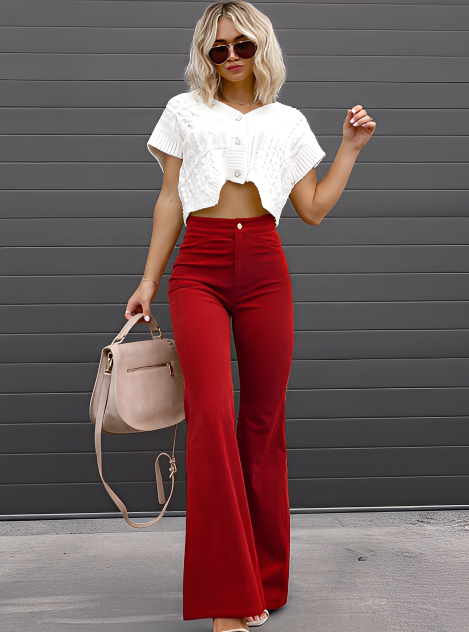 Deziree - Pantaloni a zampa casual a vita alta per donne 4