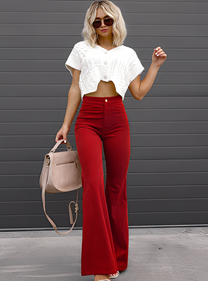 Deziree - Pantaloni a zampa casual a vita alta per donne 4