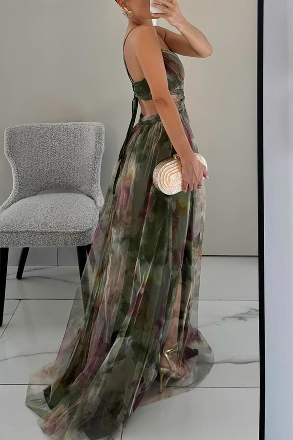 Donita- Elegante abito lungo con allacciatura e stampa 1