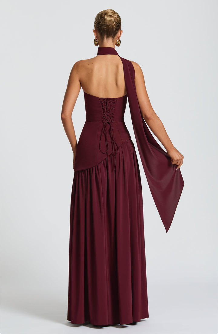Elara™ | Abito Maxi Scultoreo con Scollo Halter e Spacco Profondo 7