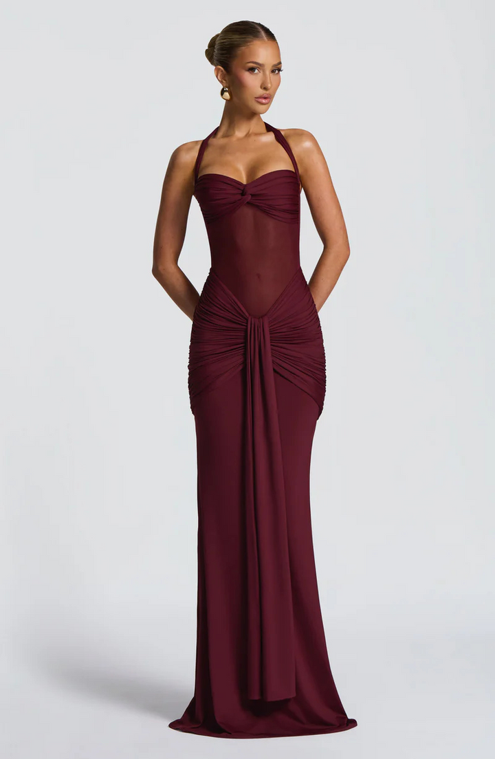 Elettra™ | Abito Lungo Halter con Drappeggio Scultoreo 3
