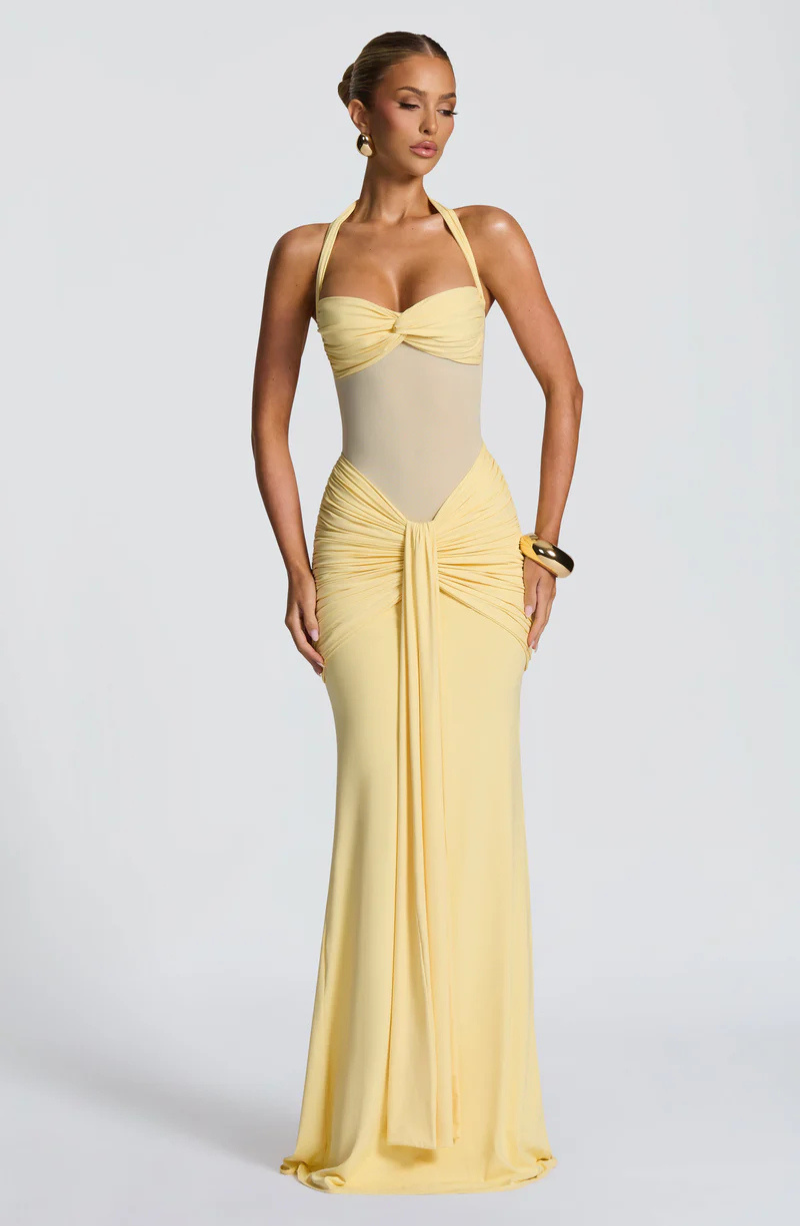Elettra™ | Abito Lungo Halter con Drappeggio Scultoreo 5