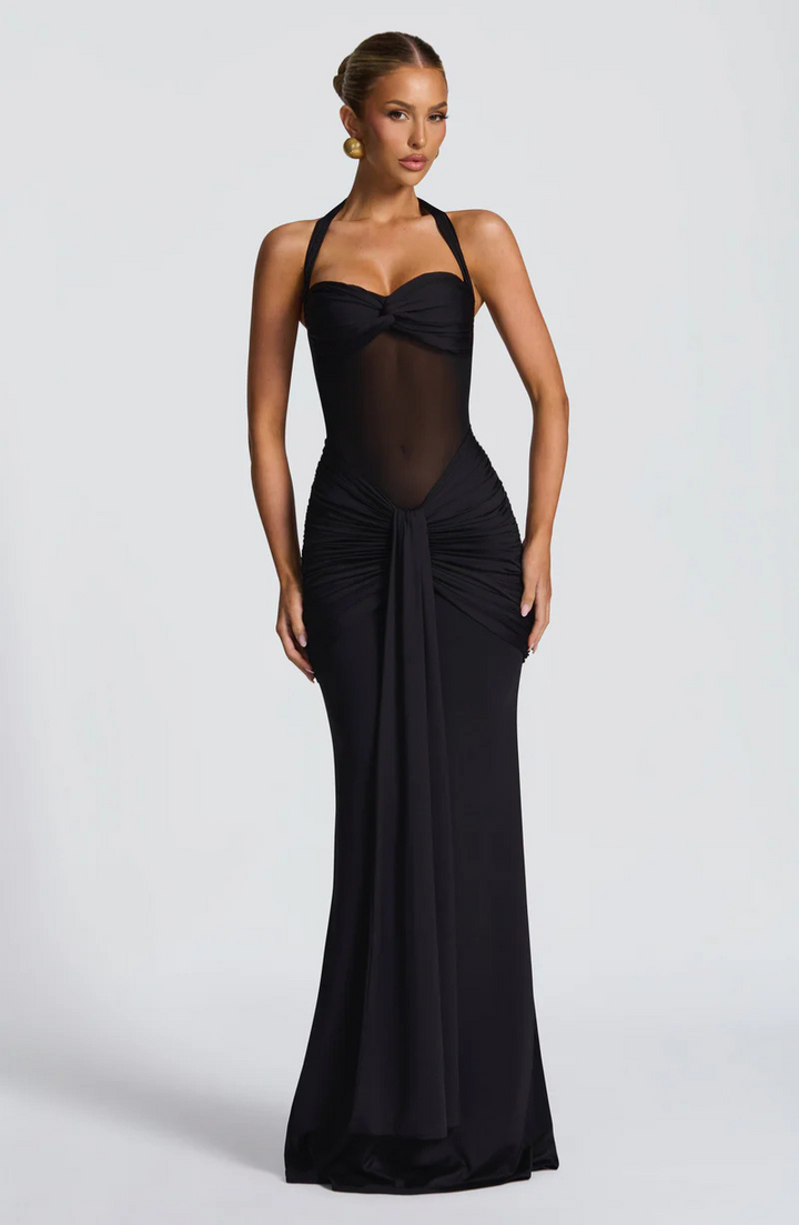 Elettra™ | Abito Lungo Halter con Drappeggio Scultoreo 9