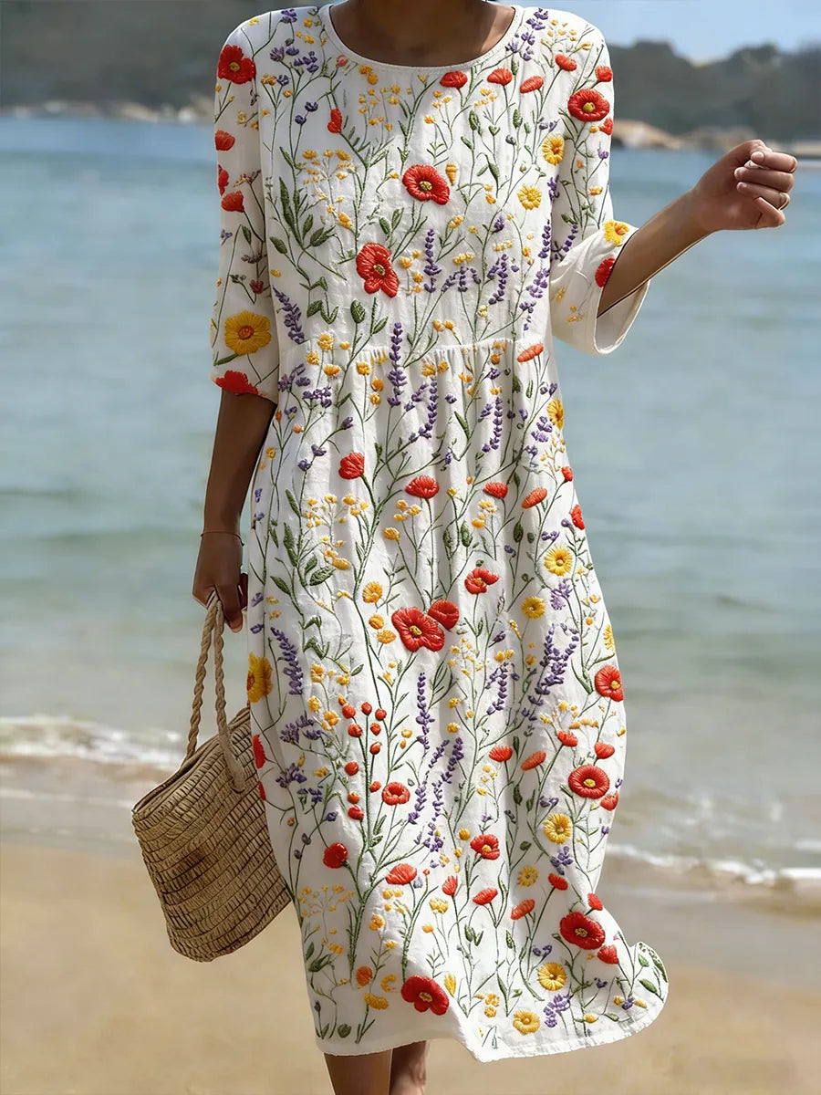 Elira | Vestito Midi con Stampa di Fiori Selvatici 0