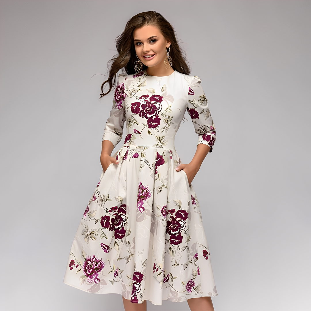 Elisabeth - Elegante abito a maniche lunghe con motivo floreale per donne 0