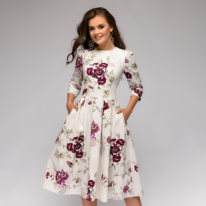 Elisabeth - Elegante abito a maniche lunghe con motivo floreale per donne 0