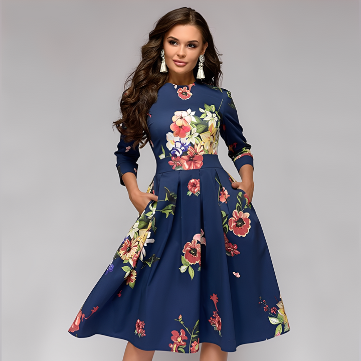 Elisabeth - Elegante abito a maniche lunghe con motivo floreale per donne 2