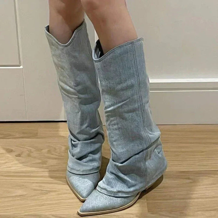Estrid - Stivali alti al ginocchio in denim per donne 0