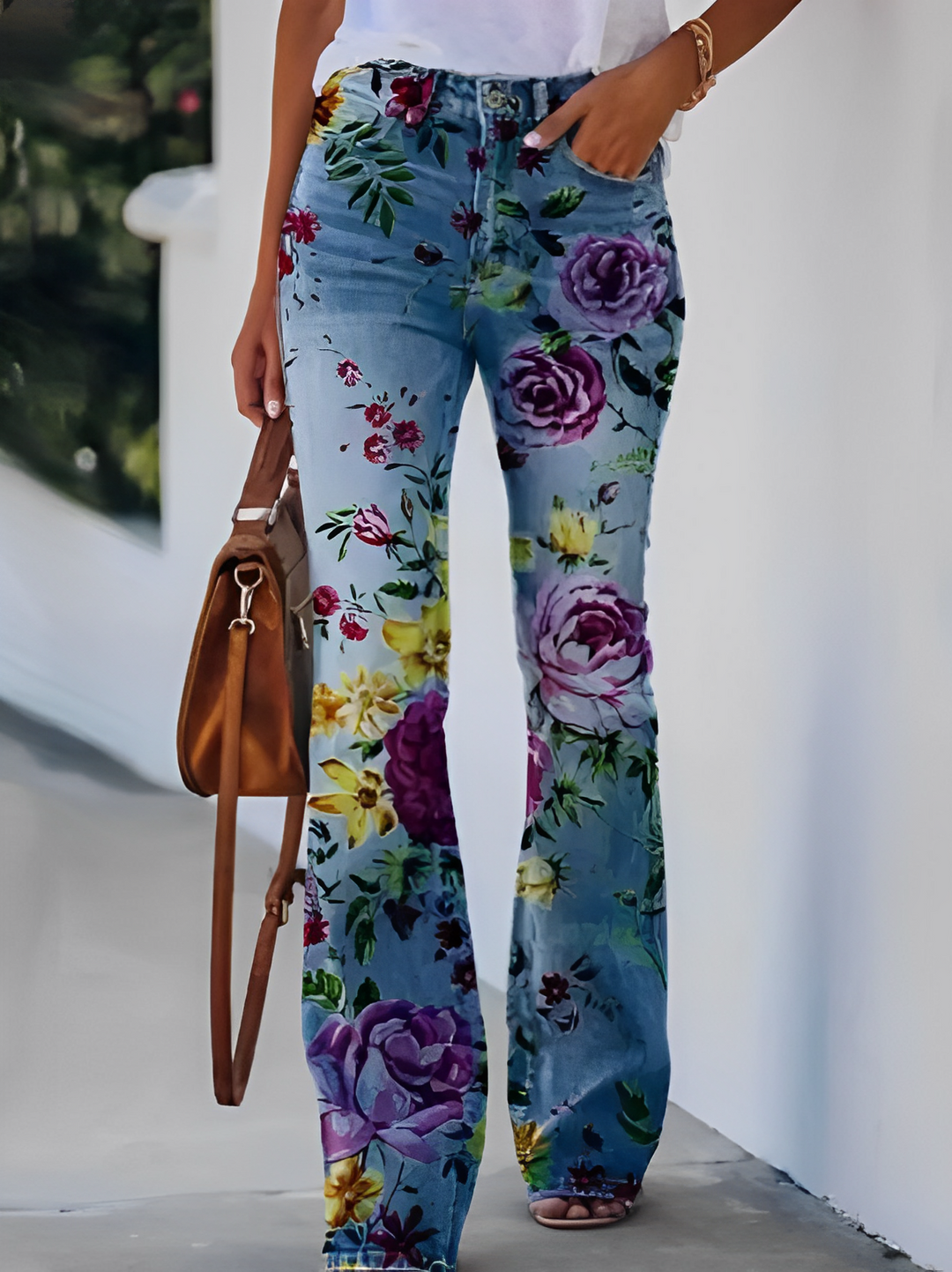 Glenna - Pantaloni a zampa estivi con motivo floreale per donne 3