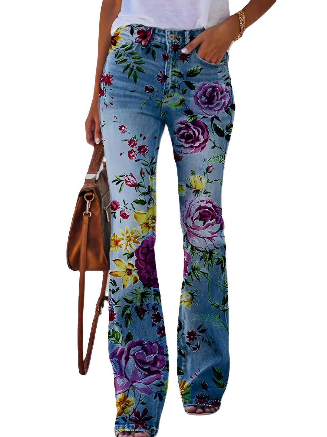 Glenna - Pantaloni a zampa estivi con motivo floreale per donne 7