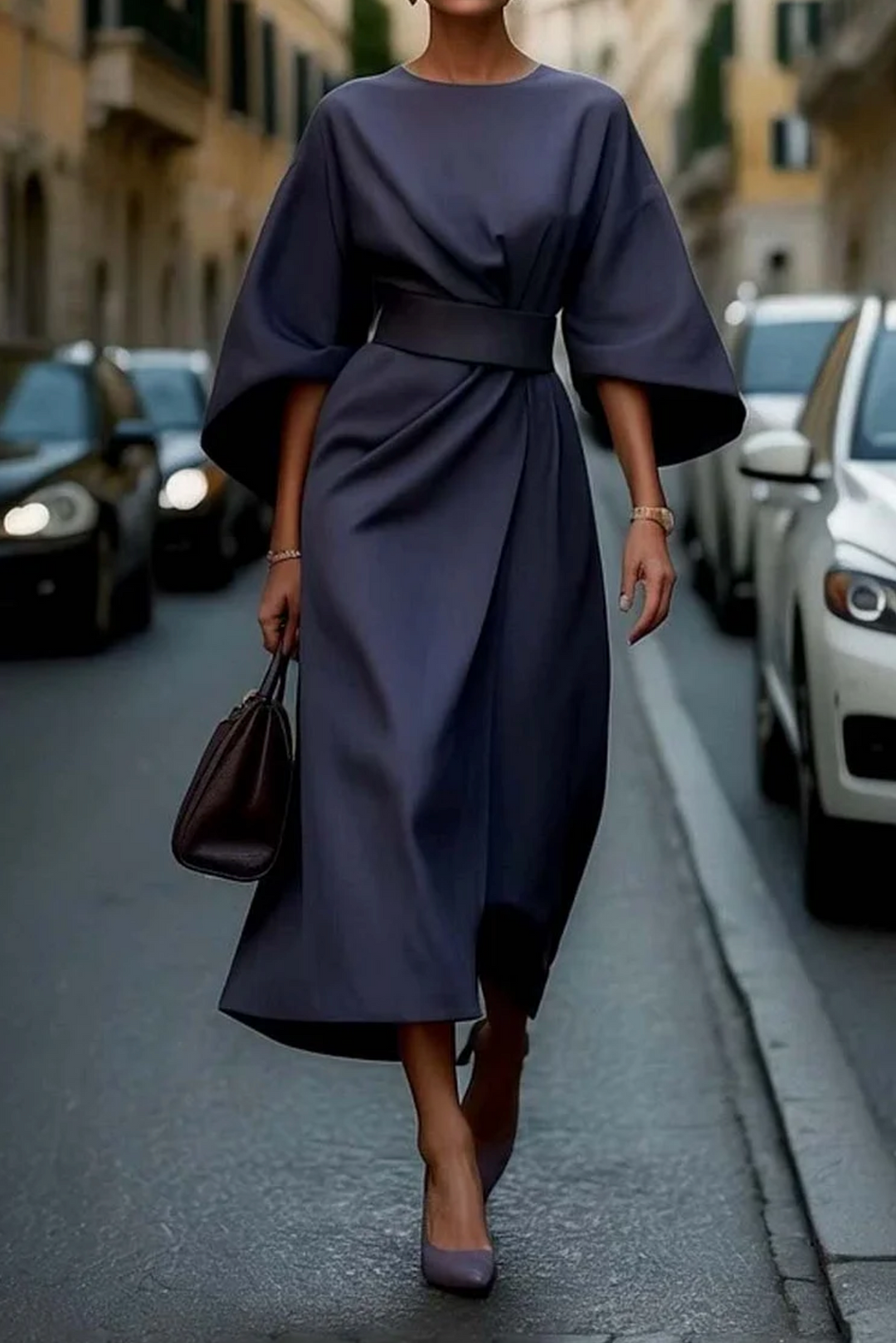 Grace | Abito Elegante con Maniche a Lanterna e Cintura 0