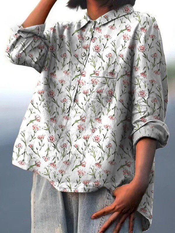 Hadley | Camicia casual da donna rosa con stampa floreale ripetuta per la primavera 1