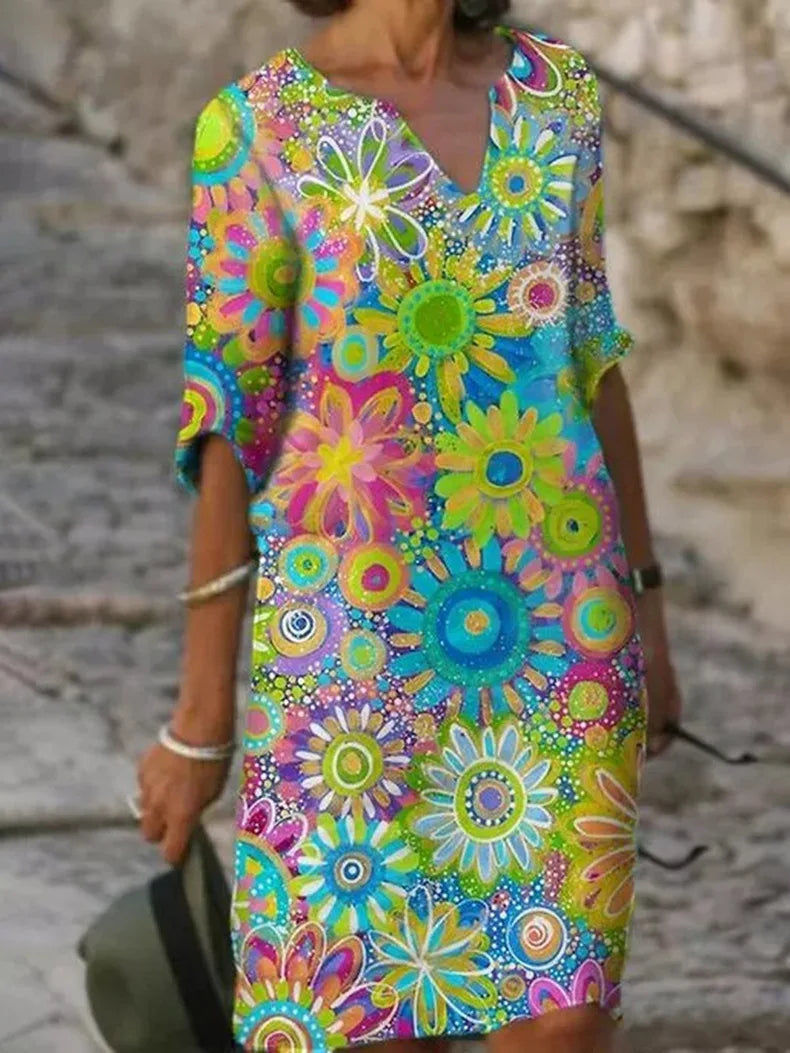 Hannah - Abito con scollo a V e fantasia floreale 1