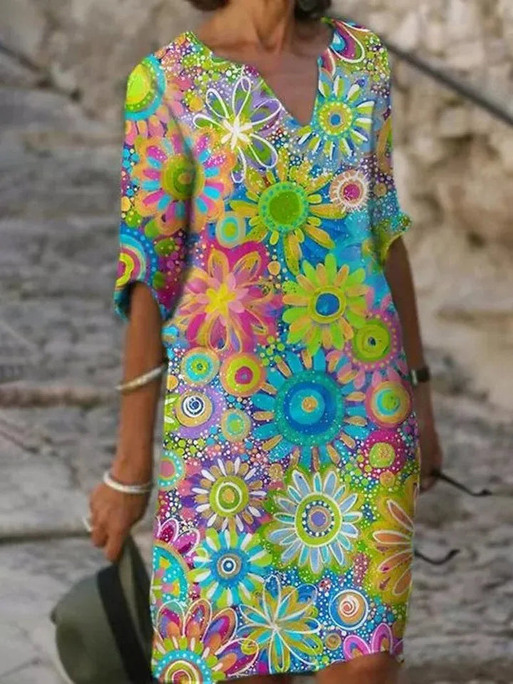Hannah - Abito con scollo a V e fantasia floreale 1