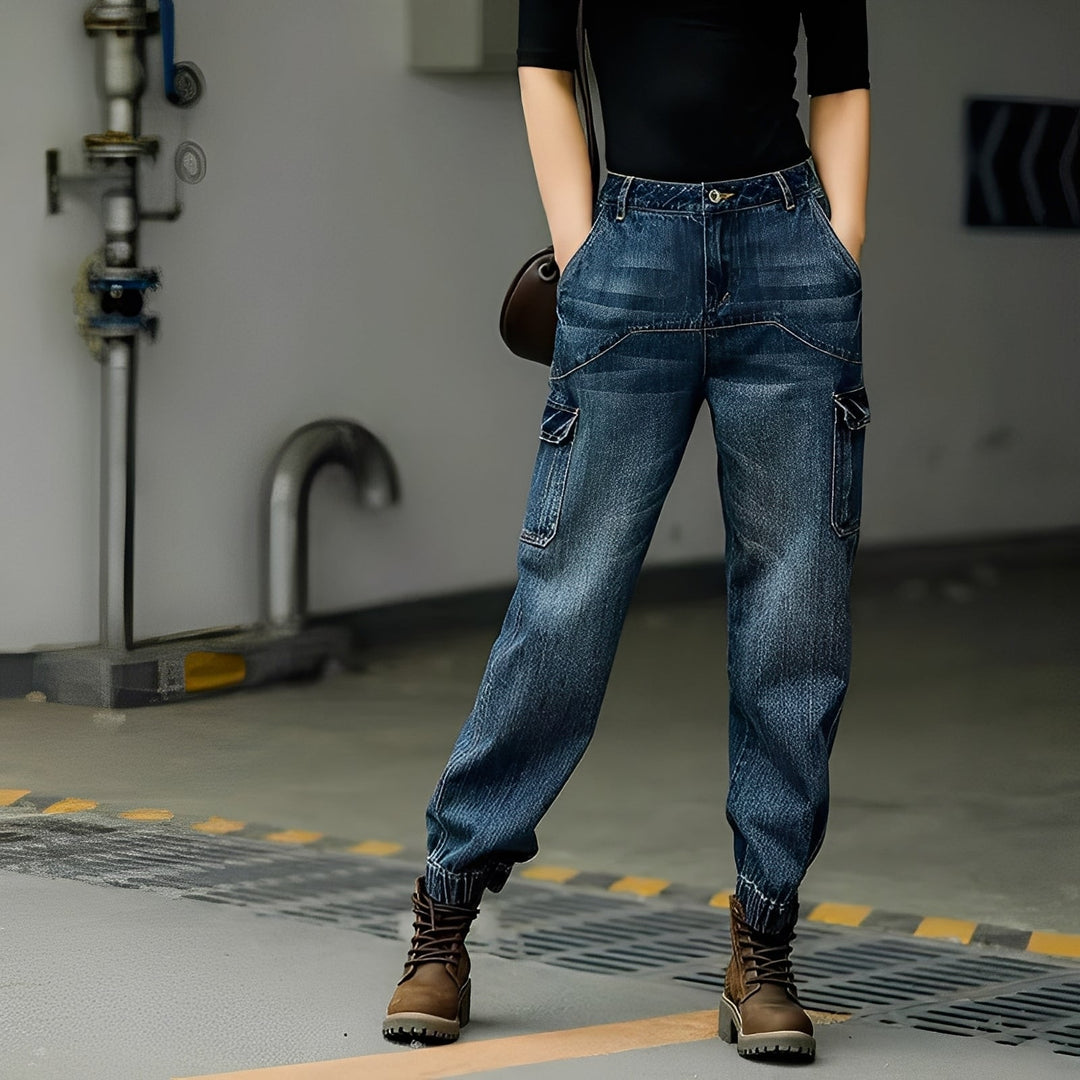 Kristal - Jeans di cotone con tasche multiple per donne 0