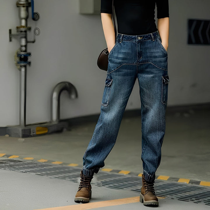 Kristal - Jeans di cotone con tasche multiple per donne 0
