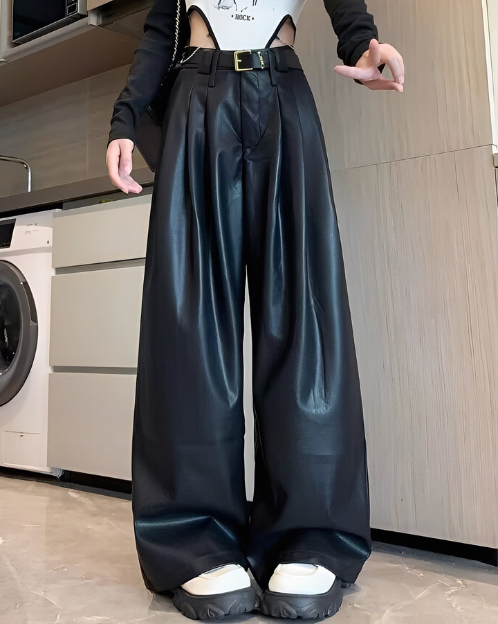 Lora - Classico pantaloni in pelle a vita alta per donne 2