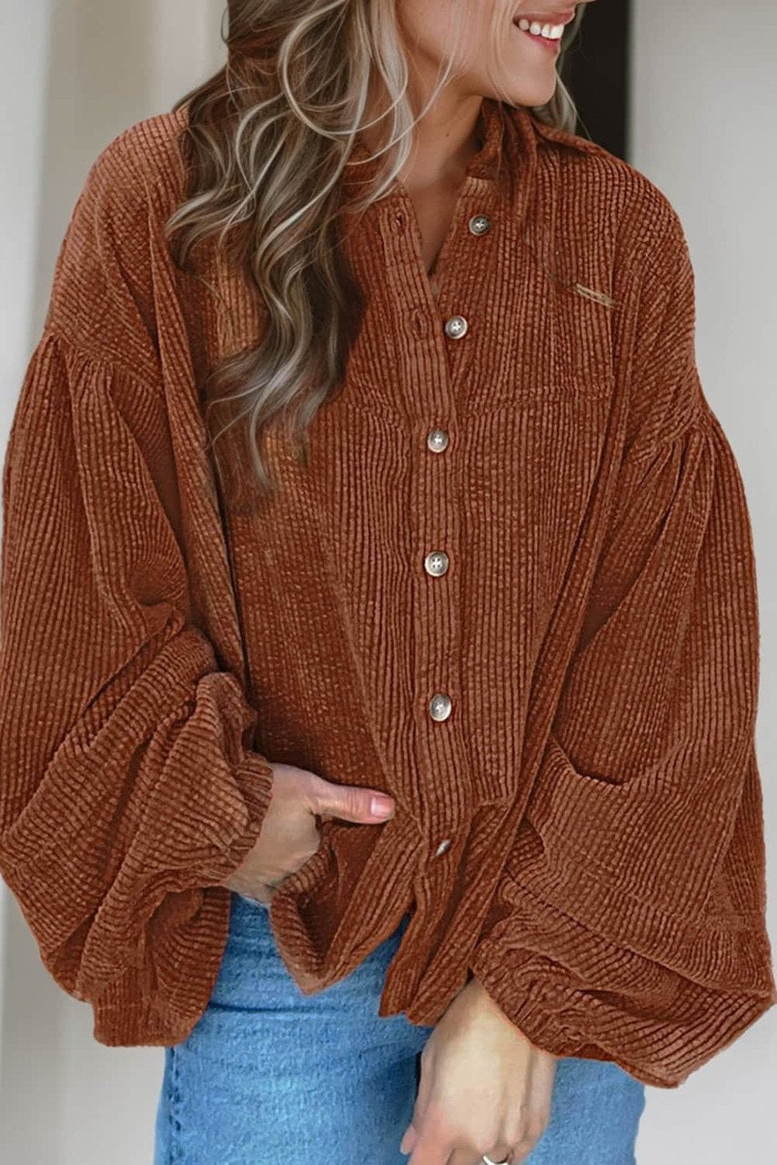 Mai - Blusa in velluto a coste con maniche a sbuffo moda donna 0