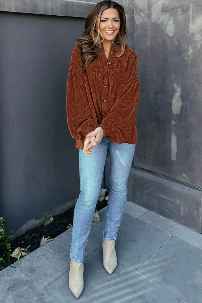 Mai - Blusa in velluto a coste con maniche a sbuffo moda donna 1