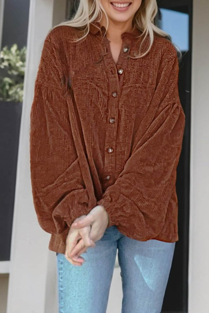 Mai - Blusa in velluto a coste con maniche a sbuffo moda donna 2