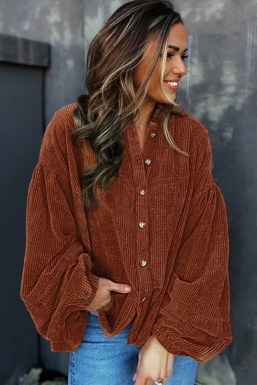 Mai - Blusa in velluto a coste con maniche a sbuffo moda donna 3