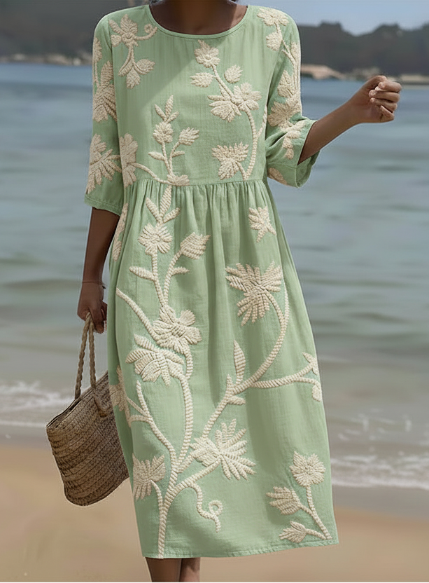 Maris | Vestito Midi con Ricamo Botanico 0