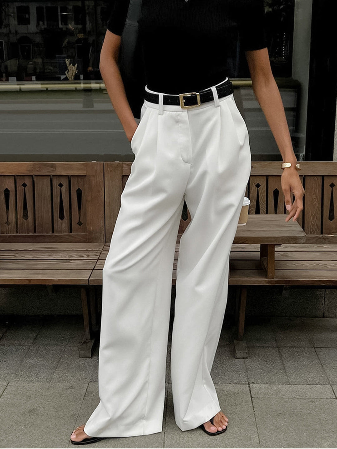 Marlene – Pantaloni in Tessuto Largo Senza Cintura 1