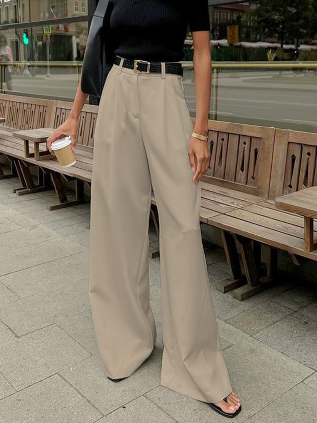 Marlene – Pantaloni in Tessuto Largo Senza Cintura 4