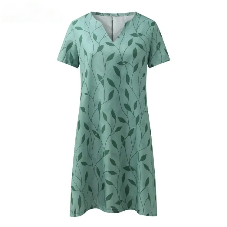 Melody - Mini Abito Donna Motivo Foglie Manica Corta 4