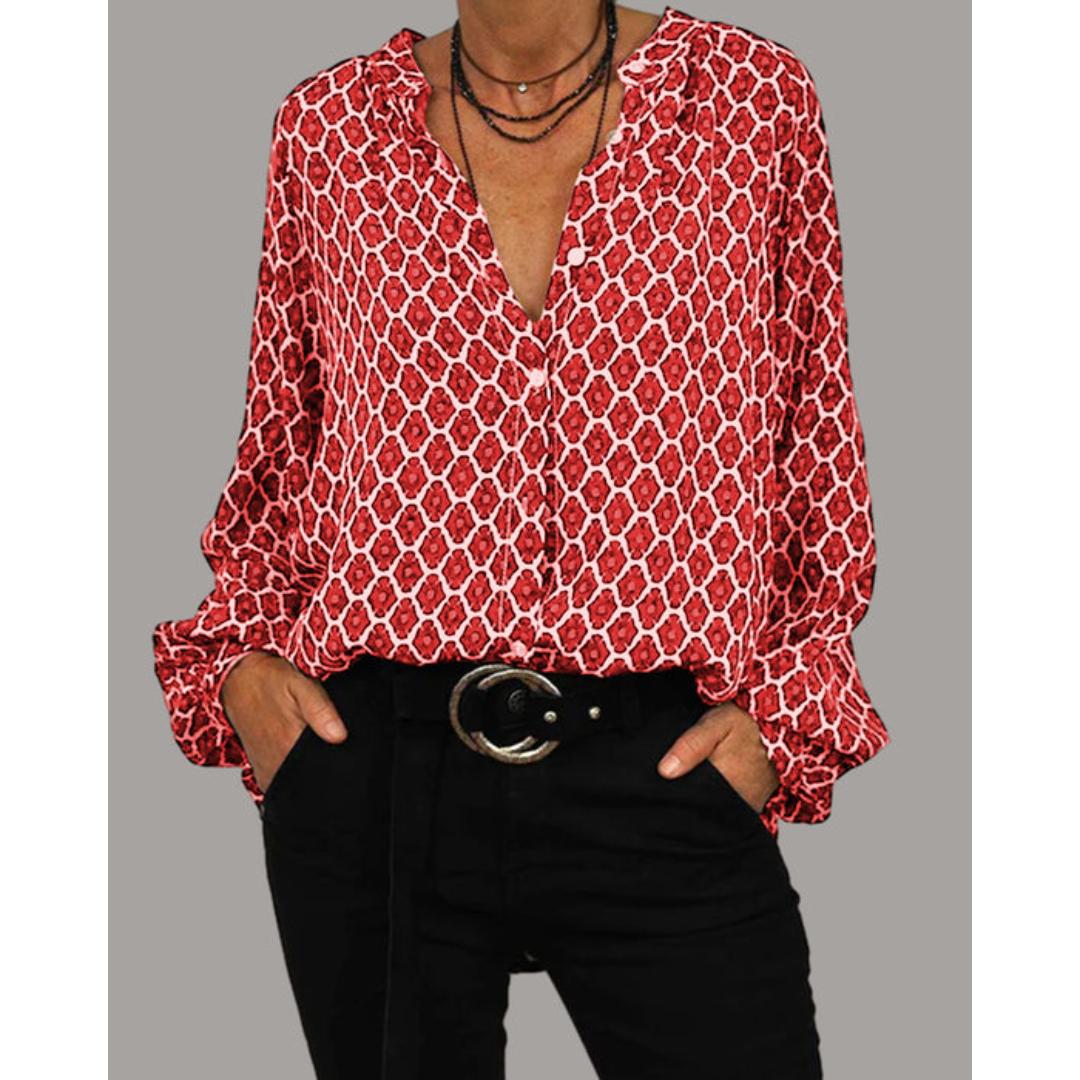 Meriva - Blusa sciolta con scollo a V e bottoni per donne 0