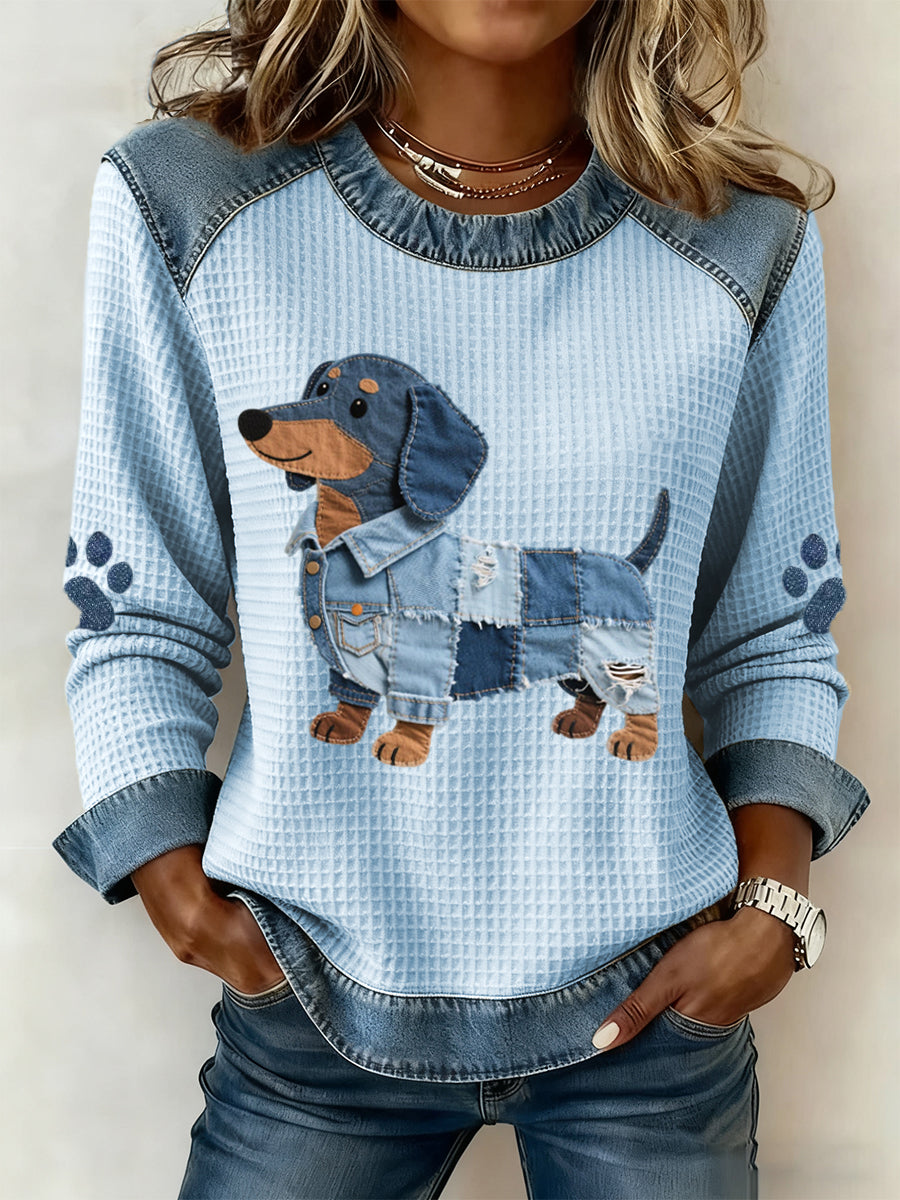 Nuria – Incantevole cane bassotto con patchwork in denim 0
