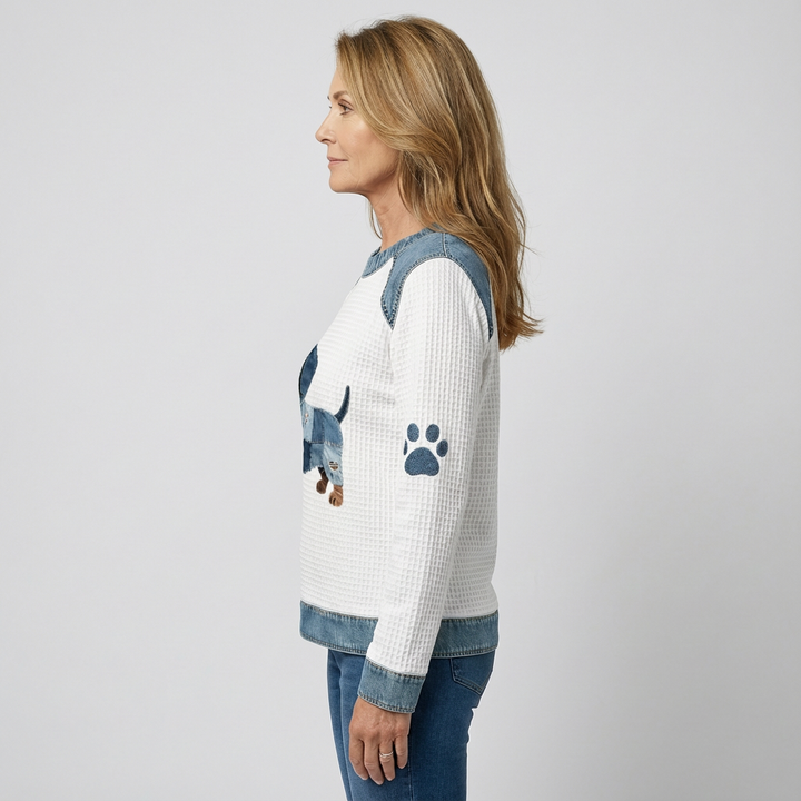 Nuria – Incantevole cane bassotto con patchwork in denim 2